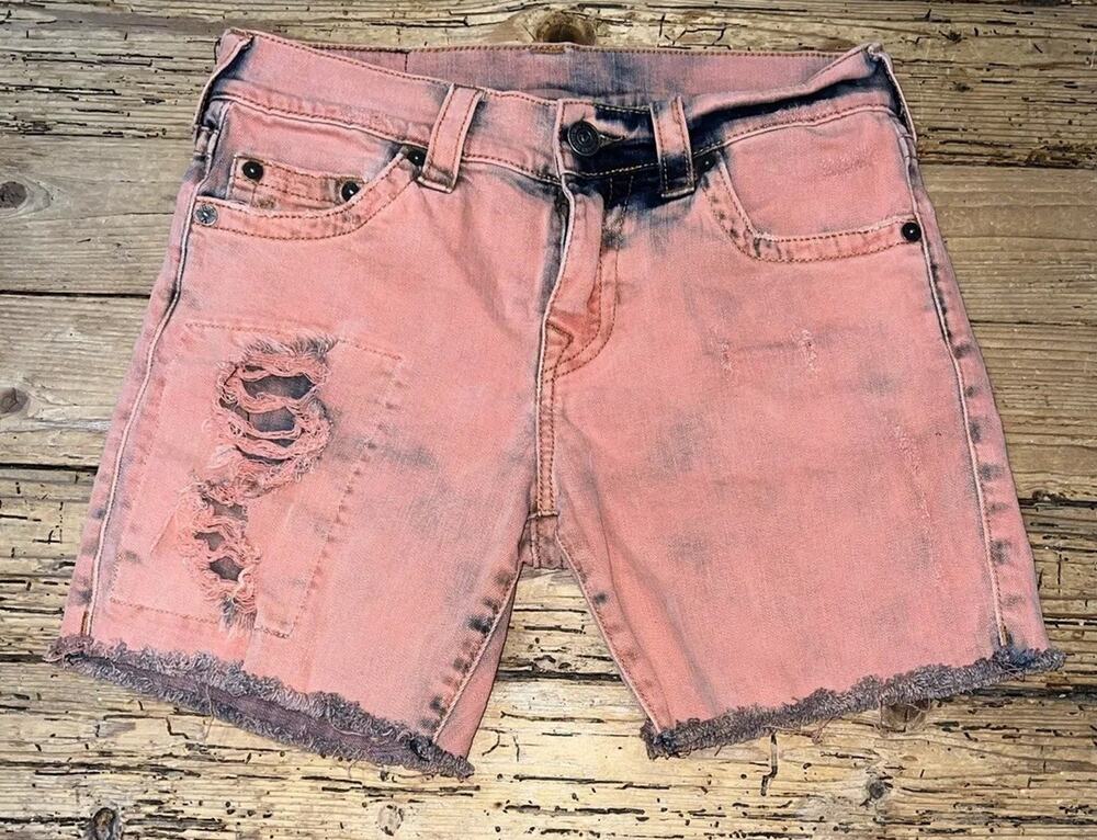 True Religion Women’s Sz 30 Coral Acid Wash Ricky Relaxed Straight Jean Shorts
